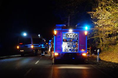 Auto kommt von der linken Fahrbahn ab und prallt gegen einen Baum und ueberschlaegt sich in Stuttgart 
